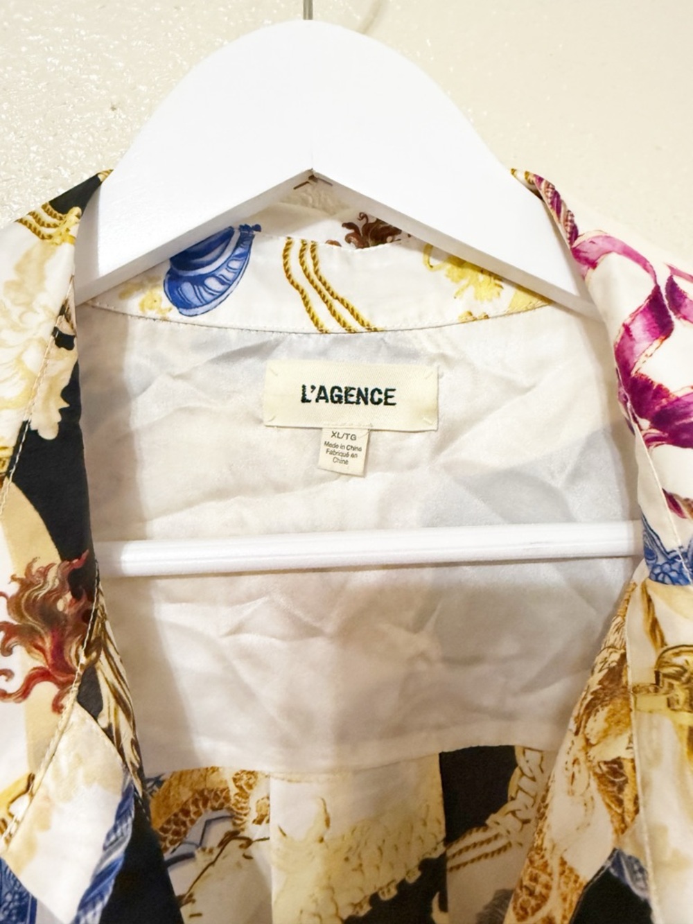 L’Agence Tyler Fantasy Long Sleeve Button Blouse in White, Black, & Renaissance - Picture 9 of 12